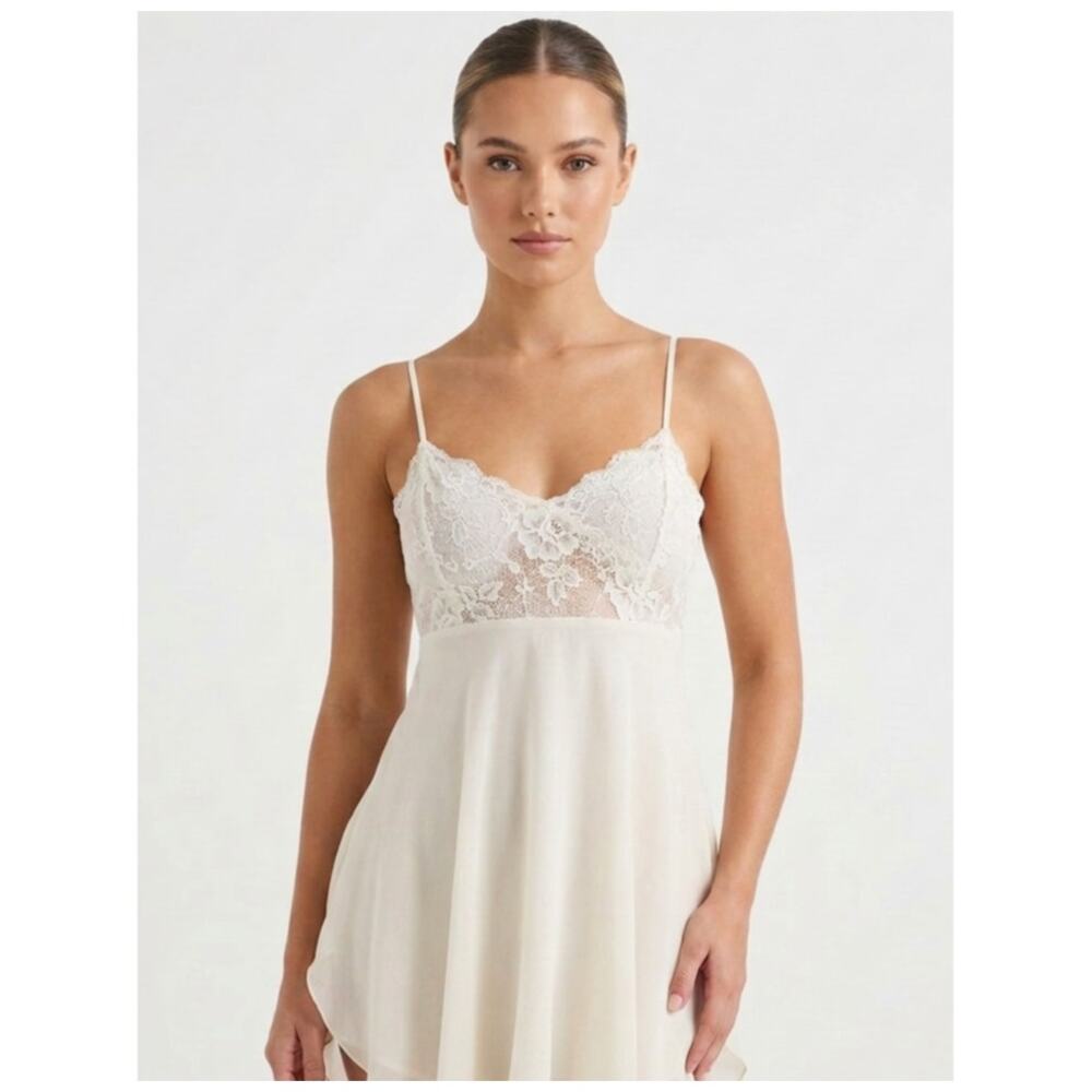 VTG 90s‎ Victorias Secret Ivory Lace Chiffon Babydoll Nightie Dress Medium Y2K